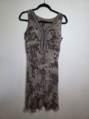 Signature By Robbie Bee 100% Silk Beaded Paisley Dress W 4P Petite Sleeveless